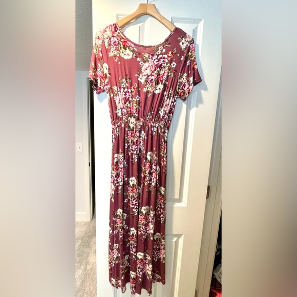 Mauve Hi-low Floral Print Dress - Size Medium - Picture 2 of 4